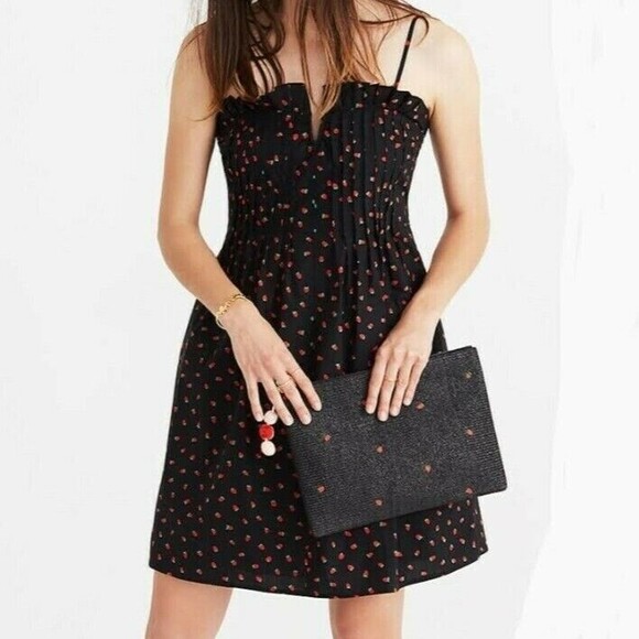 Madewell Dresses & Skirts - Madewell Pintuck Cami Dress Fresh Strawberries Sundress Black Red Cotton Women 0